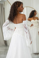 Load image into Gallery viewer, Ivory Sweetheart Detachable Flare Sleeves Boho Wedding Dress
