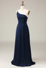 Load image into Gallery viewer, Black A-line Chiffon One Shoulder Floor Length Bridesmaid Dress