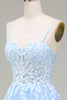 Load image into Gallery viewer, Tulle A-Line Spaghetti Straps Sky Blue Formal Dress with Appliques