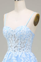 Load image into Gallery viewer, Tulle A-Line Spaghetti Straps Sky Blue Formal Dress with Appliques