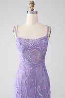 Load image into Gallery viewer, Mermaid Lace-Up Back Lilac Sequins Formal Dress with Slit