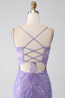 Load image into Gallery viewer, Mermaid Lace-Up Back Lilac Sequins Formal Dress with Slit