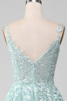 Load image into Gallery viewer, Glitter Mint A-Line Tulle Long Formal Dress with Lace