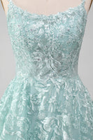 Load image into Gallery viewer, Glitter Mint A-Line Tulle Long Formal Dress with Lace