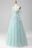 Load image into Gallery viewer, Mint Ball Gown Off The Shoulder Beaded Prom Dresses With Appliques