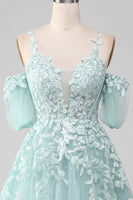 Load image into Gallery viewer, Mint Ball Gown Off The Shoulder Beaded Prom Dresses With Appliques