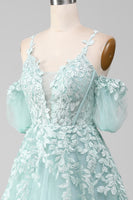 Load image into Gallery viewer, Mint Ball Gown Off The Shoulder Beaded Prom Dresses With Appliques