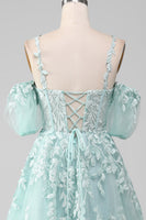 Load image into Gallery viewer, Mint Ball Gown Off The Shoulder Beaded Prom Dresses With Appliques