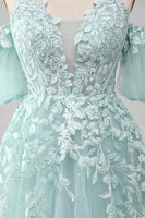 Load image into Gallery viewer, Mint Ball Gown Off The Shoulder Beaded Prom Dresses With Appliques