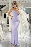 Load image into Gallery viewer, Lilac Mermaid Strapless Long Corset Formal Dress With Appliques