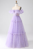 Load image into Gallery viewer, Off The Shoulder Lilac Corset Formal Dress