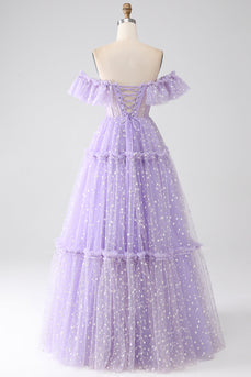 Off The Shoulder Lilac Corset Formal Dress