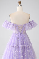 Load image into Gallery viewer, Off The Shoulder Lilac Corset Formal Dress