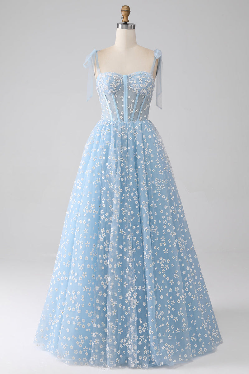 Load image into Gallery viewer, A-Line Spaghetti Straps Sky Blue Corset Formal Dress