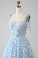 Load image into Gallery viewer, A-Line Spaghetti Straps Sky Blue Corset Formal Dress