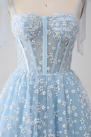 Load image into Gallery viewer, A-Line Spaghetti Straps Sky Blue Corset Formal Dress