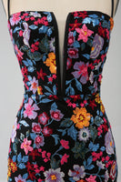 Load image into Gallery viewer, Mermaid Spaghetti Straps Black Flower Embroidered Formal Dress With Side Slit