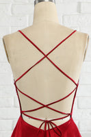 Load image into Gallery viewer, Simple A Line Spaghetti Straps Burgundy Long Formal Dress with Cirss Cross Back