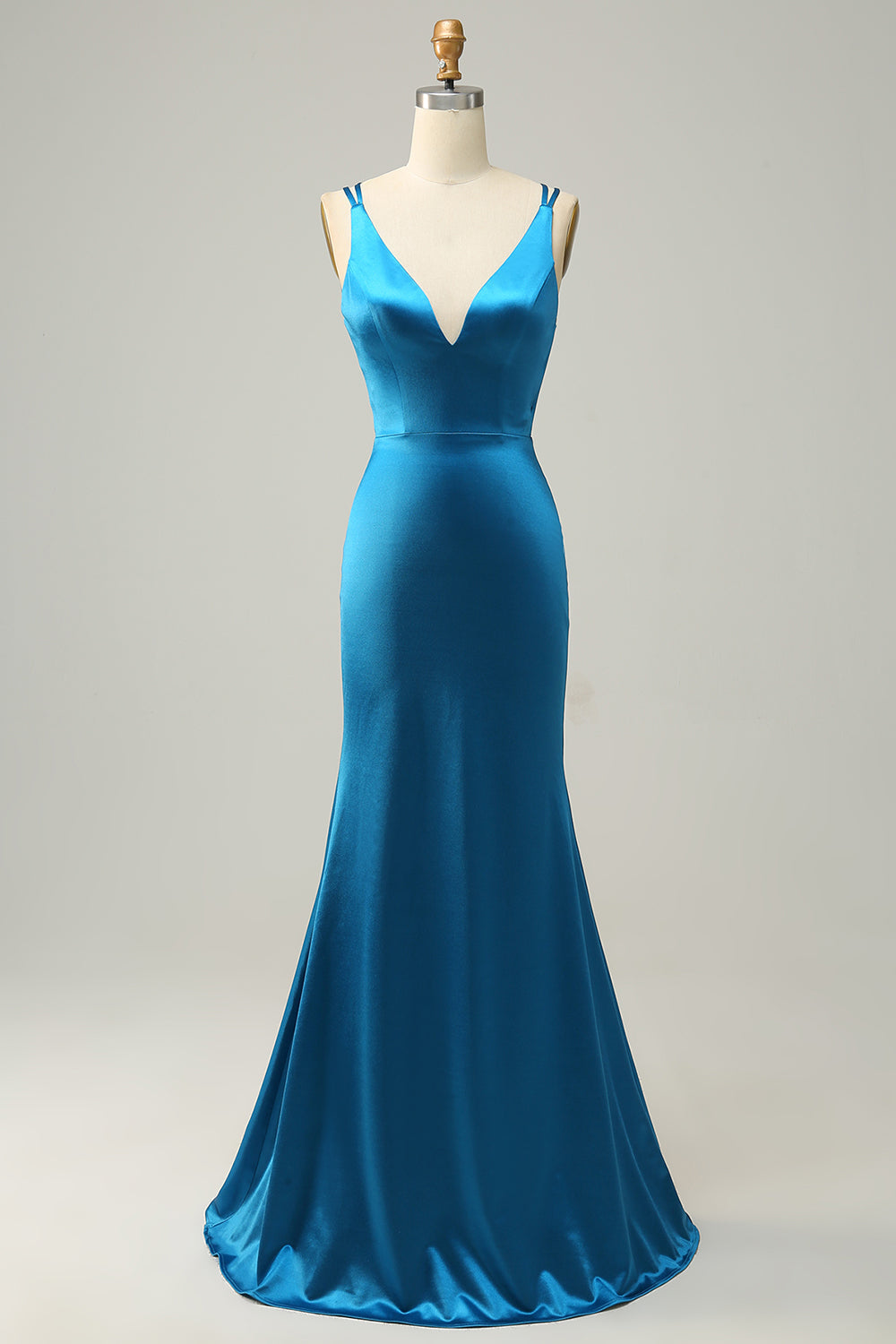 Blue Mermaid Backless Long Formal Dress
