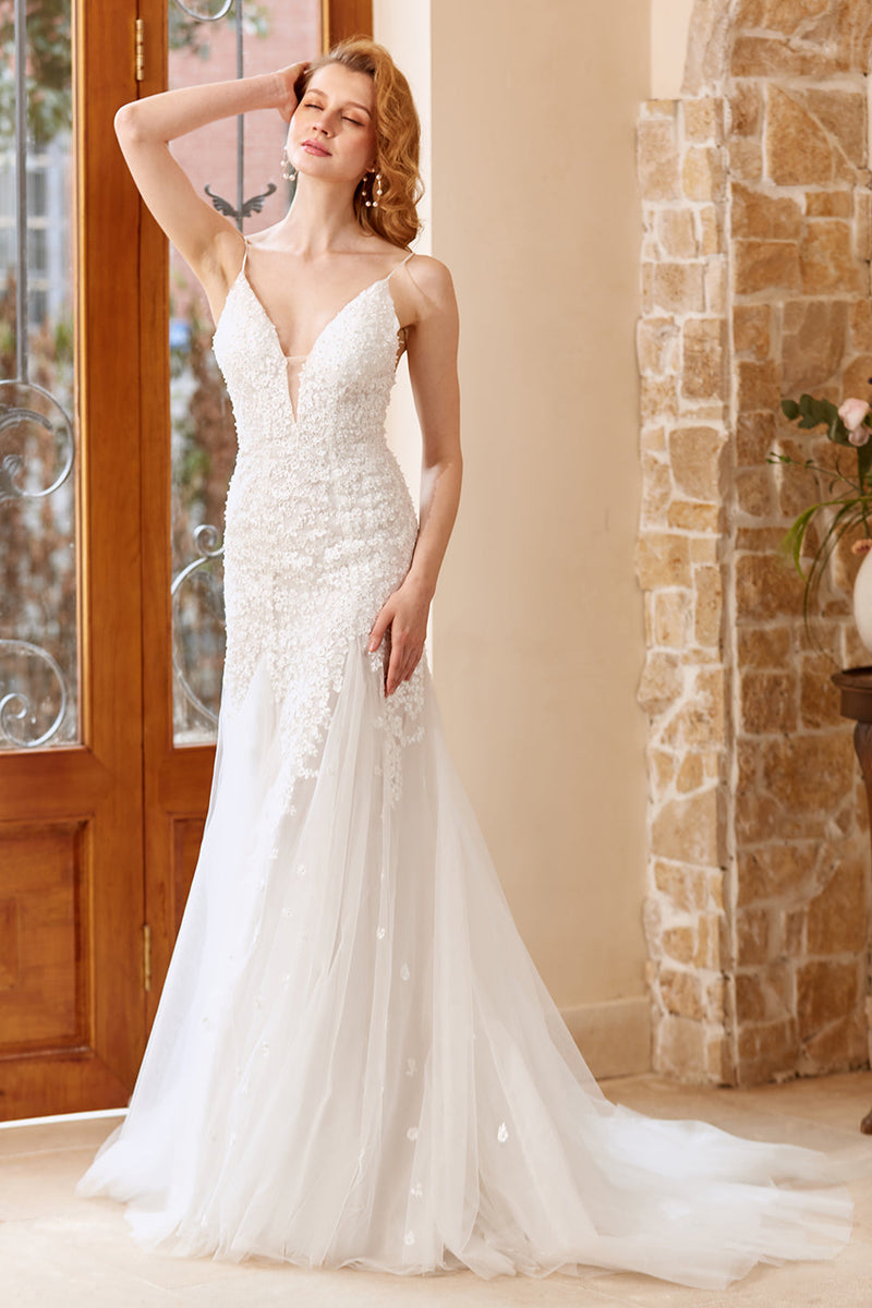 Load image into Gallery viewer, Mermaid Chruch Sweep Train Wedding Dress