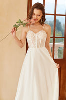 Load image into Gallery viewer, Beautiful A Line Spaghetti Straps White Wedding Dress with Appliques