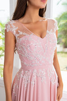 Load image into Gallery viewer, Pink Beaded Chiffon Mother of the Bride Dress