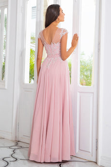 Pink Beaded Chiffon Mother of the Bride Dress