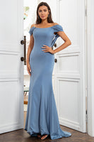 Load image into Gallery viewer, Mermaid Off The Shoulder Grey Blue Mother of the Bride Dress