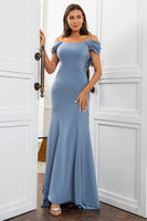Load image into Gallery viewer, Mermaid Off The Shoulder Grey Blue Mother of the Bride Dress