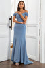 Load image into Gallery viewer, Mermaid Off The Shoulder Grey Blue Mother of the Bride Dress