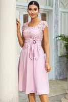 Load image into Gallery viewer, Pink Chiffon Mother of the Bride Dress with Lace
