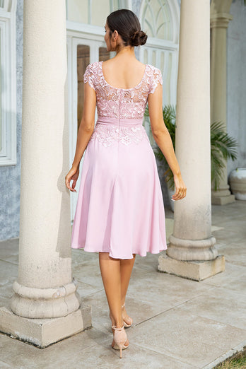 Pink Chiffon Mother of the Bride Dress with Lace