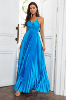 Load image into Gallery viewer, A Line Spaghetti Straps Lake Blue Long Formal Dress