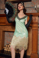 Load image into Gallery viewer, Sequins Green Short 1920s Party Dress