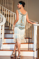 Load image into Gallery viewer, Blue Apricot Gatsby 1920s Dress with Sequins and Fringes