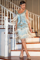 Load image into Gallery viewer, Blue Apricot Gatsby 1920s Dress with Sequins and Fringes