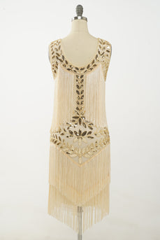 Champagne Gatsby 1920s Dress with Sequins and Fringes