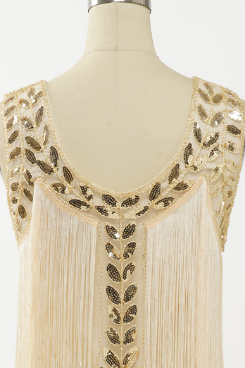 Champagne Gatsby 1920s Dress with Sequins and Fringes