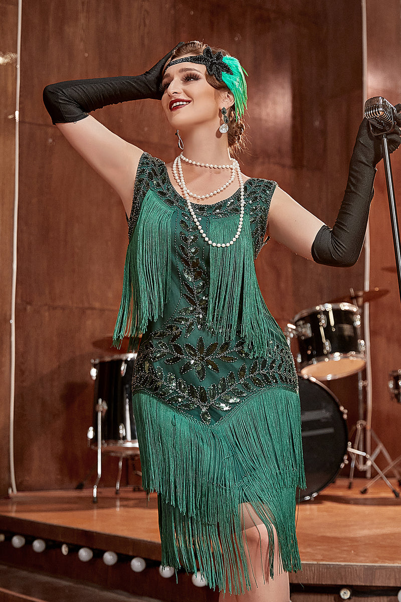 Load image into Gallery viewer, Champagne Gatsby 1920s Dress with Sequins and Fringes