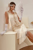 Load image into Gallery viewer, Champagne Gatsby 1920s Dress with Sequins and Fringes