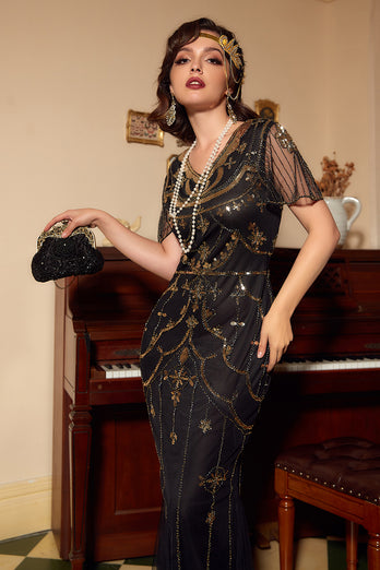 Sequins Black Long 1920s Dress