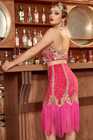 Load image into Gallery viewer, Two Pieces Fuchsia Gatsby 1920s Flapper Dress With Fringes