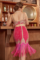 Load image into Gallery viewer, Two Pieces Fuchsia Gatsby 1920s Flapper Dress With Fringes