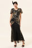 Load image into Gallery viewer, Black and Gold Sequin Long 1920s Gatsby Dress with Sequins