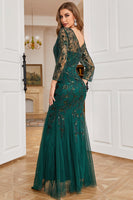 Load image into Gallery viewer, Dark Green Long Sleeves Beading Formal Dress