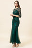 Load image into Gallery viewer, Dark Green Long Sleeves Beading Formal Dress with 3/4 Sleeves