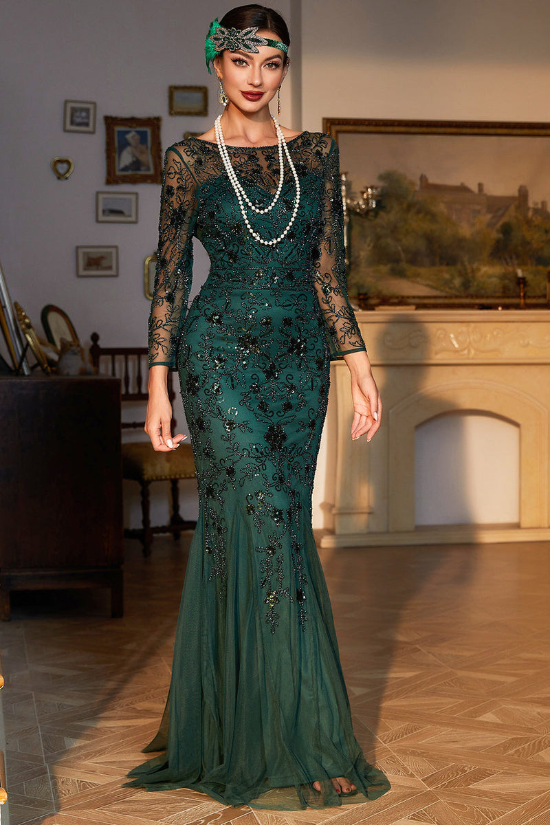 Load image into Gallery viewer, 1920s Flapper Dress Long Fringe Gatsby Dress Roaring 20s Sequin Beaded Dress