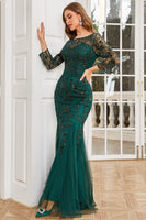Load image into Gallery viewer, Dark Green Long Sleeves Beading Formal Dress
