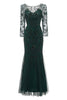 Load image into Gallery viewer, Dark Green Long Sleeves Beading Mother of Bride Dress