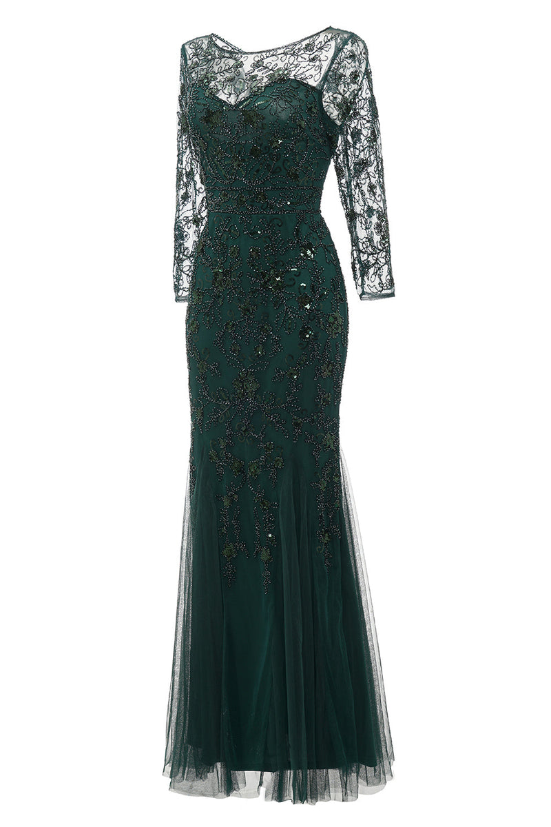 Load image into Gallery viewer, Dark Green Long Sleeves Beading Mother of Bride Dress
